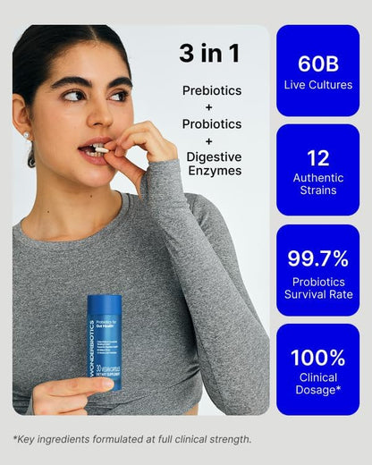 3-in-1 Gut Health Probiotics with Digestive Enzymes - 30 CT | 60B CFU, 12 Clinically Studied Strains & Prebiotics, Bloating & Gas Relief, Regularity, Digestive Health for Women & Men