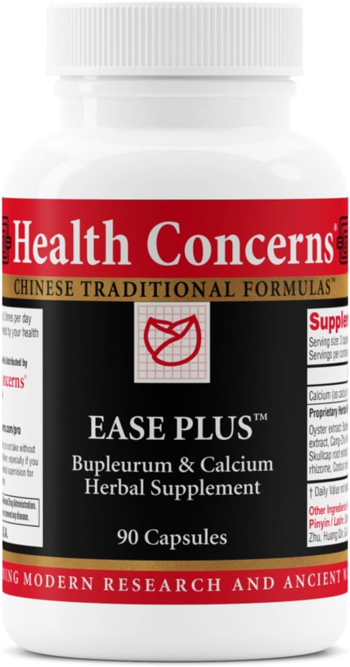 Health Concerns Ease Plus – Mood Balance, Stress Support, Liver & Digestive Harmony – Bupleurum & Calcium Herbal Supplement – Chinese Traditional Supplements – 90 Capsules