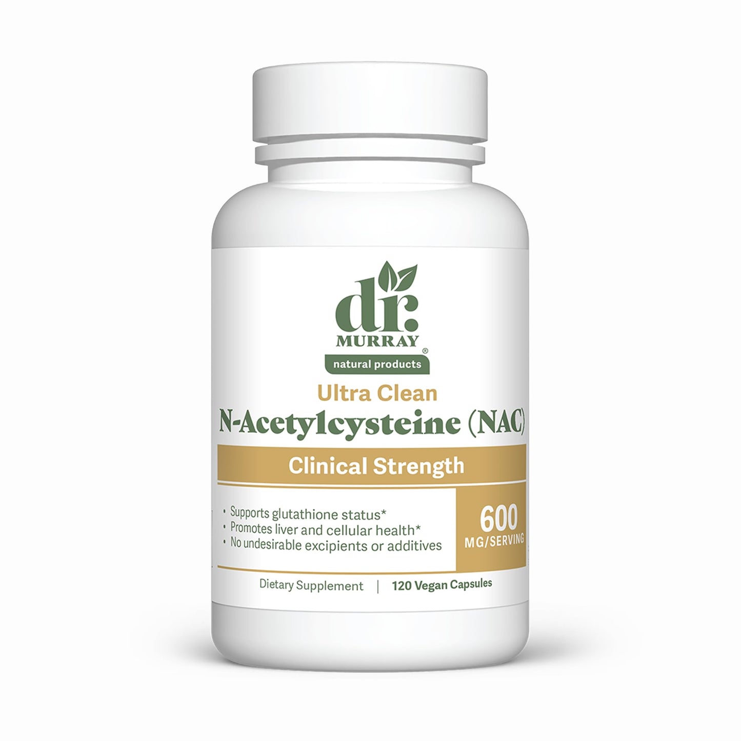 Dr. Murray's Ultra Clean N-Acetylcysteine NAC Supplement 600 mg - Respiratory & Liver Support | Vegan | Non-GMO | Gluten Free | Third-Party Tested | 120 Capsules