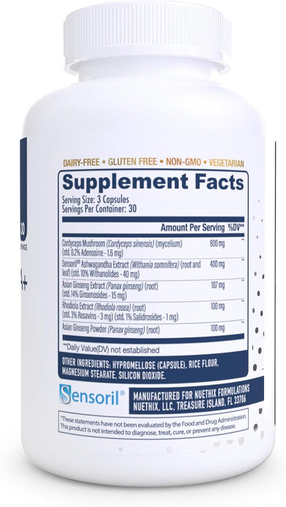 NuEthix Formulations Herbal Adrena+, Adrenal Support Supplements for Women & Men, Cortisol Support, Improve Energy Levels & Mood, Includes Cordyceps & Ashwagandha, Non-GMO, Gluten Free, 30 Servings