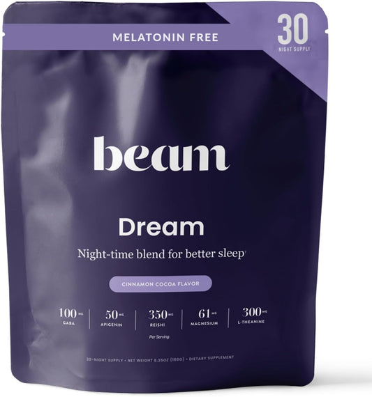 BEAM Dream Sleep Powder – Melatonin-Free Sleep Aid for Adults with Magnesium, GABA, L-Theanine, Reishi Mushroom & Apigenin, Sleep Supplement, Sleep Cocoa Drink Mix, Cinnamon Cocoa, 30 Servings