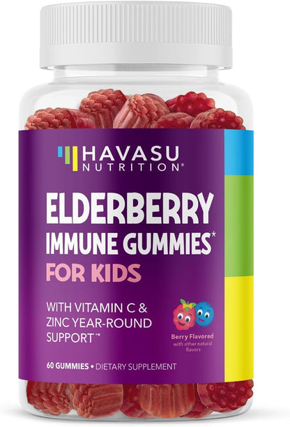 Elderberry Gummies for Kids with Vitamin C & Zinc, Berry, 30 Servings | Vegan, Non-GMO, Gluten Free Immune Support for Children, Daily Defense with Antioxidants & Essential Nutrients, 60 Count