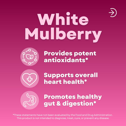 White Mulberry Leaf Extract 1000mg - 12:1 Morus Alba Extract - Antioxidant, Heart Health, Overall Metabolism Support - 180 Veggie Capsules - Non GMO, Gluten Free, Vegan Friendly Supplement