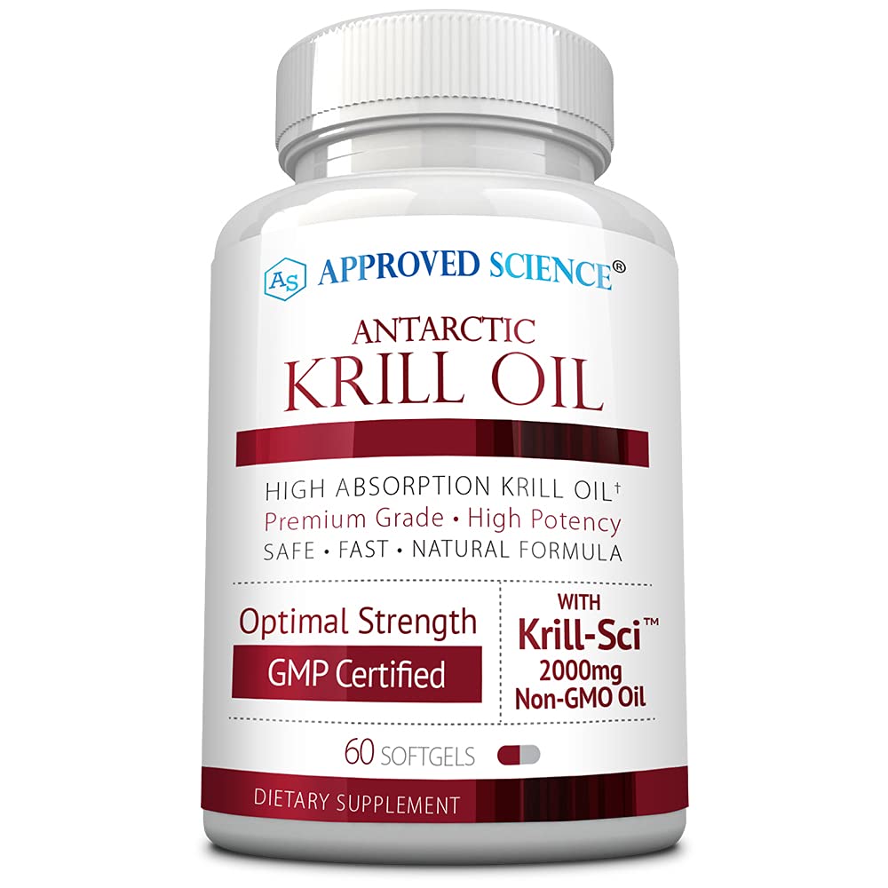 Approved Science Krill Oil - 2000mg Antarctic Krill Oil, 650mcg Astaxanthin - 260mg EPA, 160mg DHA - 180 Softgels