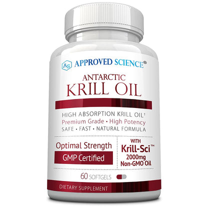 Approved Science Krill Oil - 2000mg Antarctic Krill Oil, 650mcg Astaxanthin - 260mg EPA, 160mg DHA - 180 Softgels