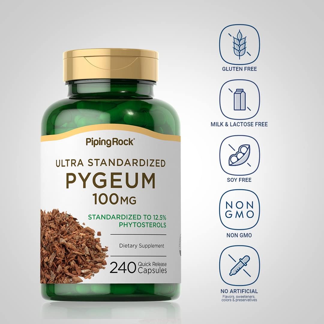Piping Rock Pygeum | 100mg | 240 Capsules | Supplement for Men & Women | Pygeum Africanum Bark Extract | Ultra Standardized Phytosterols | Non-GMO, Gluten Free