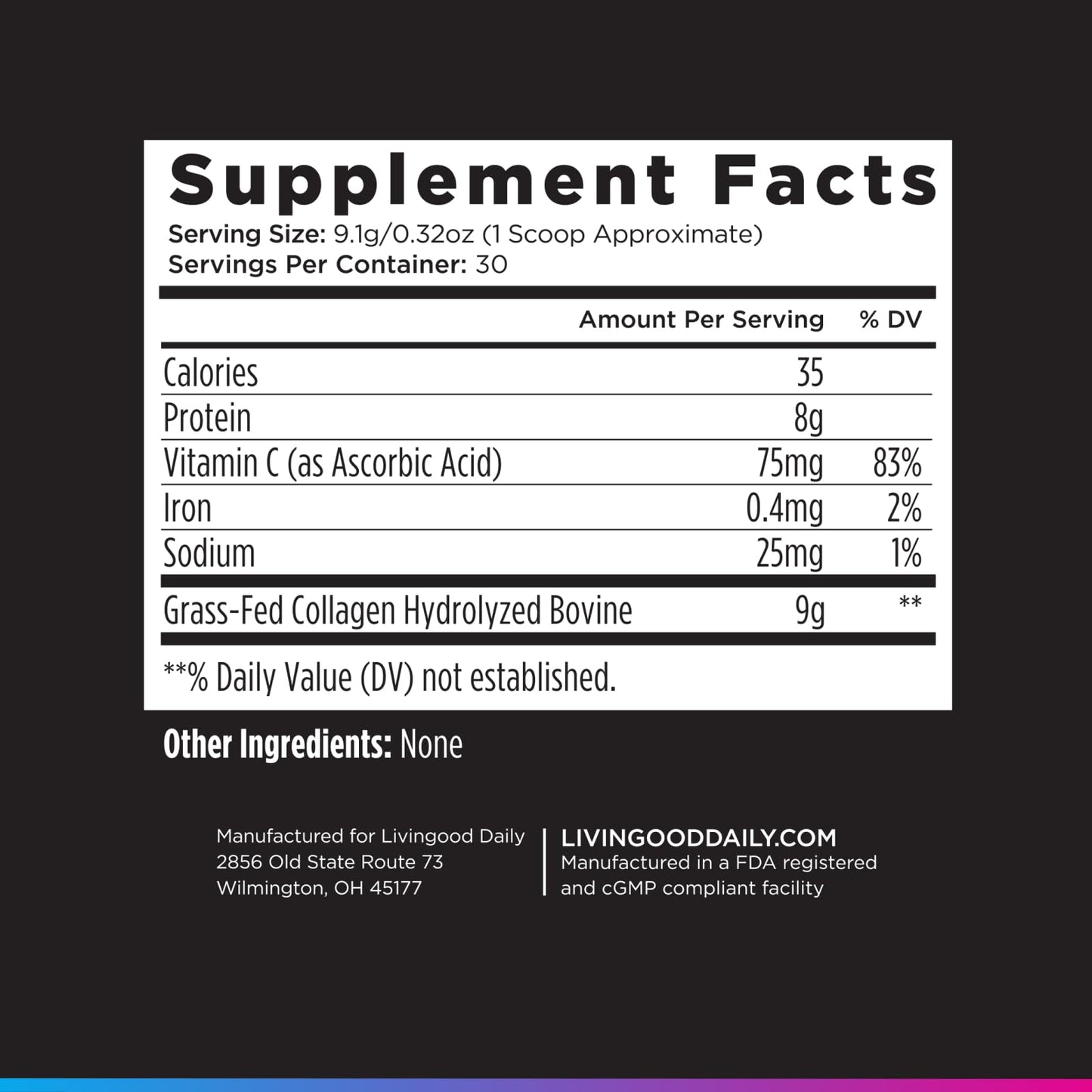 Livingood Daily Vanilla Collagen Powder for Women & Men, Hydrolyzed Collagen Peptides Powder with Vitamin C, Protein with 20 Amino Acids, Type I & III, Grass Fed, Keto, Paleo, Gluten Free, 30 Srvgs