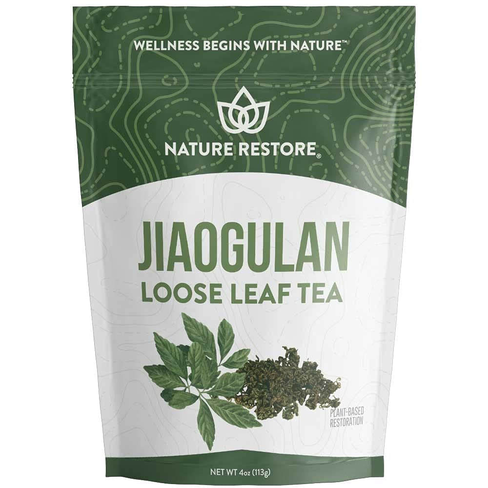 Nature Restore Organic Gynostemma Loose Leaf Tea (4 oz). Pure Jiaogulan Southern Ginseng. Natural AMPK Metabolic Activator & Longevity Adaptogen. Caffeine-Free Evening Green Tea Alternative