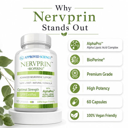 Approved Science Nervprin - Nerve Support - Benfotiamine, B12, R-Alpha-Lipoic Acid, Corydalis, Boswellia, BioPerine - 60 Capsules - Made in The USA