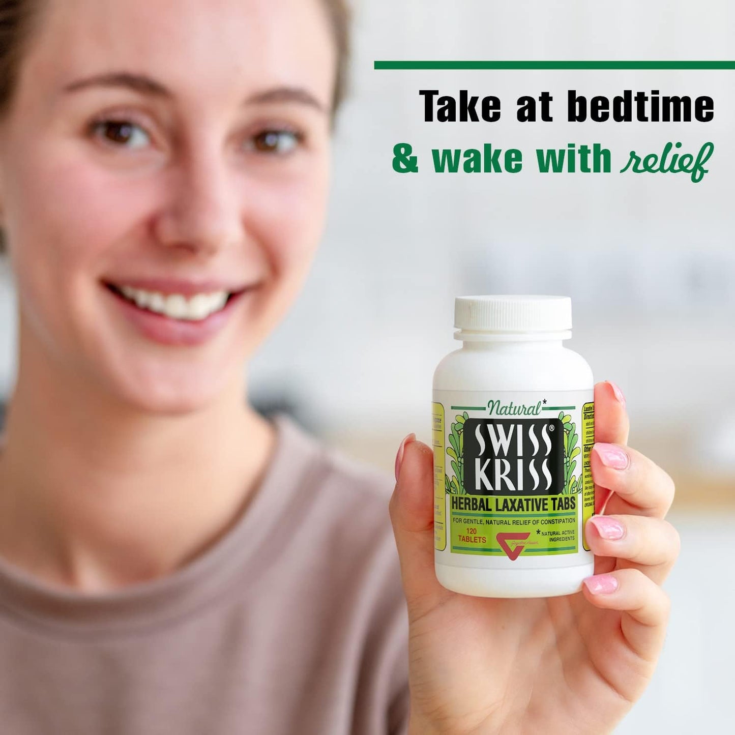 Swiss Kriss Herbal Laxative Tablets, Gentle & Natural Laxatives for Constipation Relief for Adults & Children Over Age 6, Works in 6-12 Hours, Senna Laxative, 120 Tablets Total