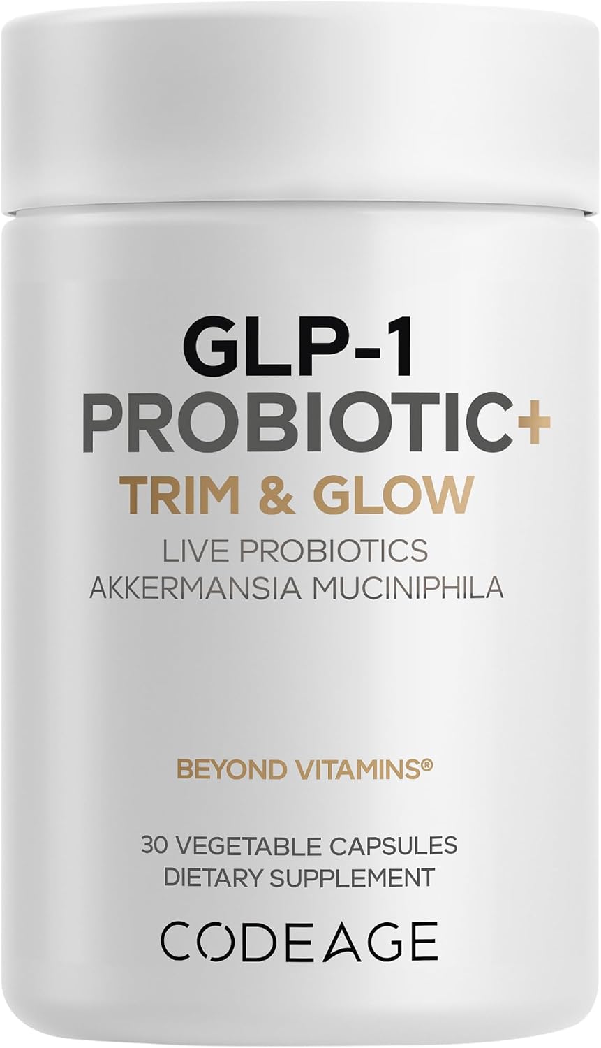 Codeage GLP-1 Probiotic+, Akkermansia, 500M AFU, Prebiotic, 30 Capsules | Probiotics 500 million AFU with Akkermansia, Clostridium butyricum and Bifidobacterium, plus chicory inulin.