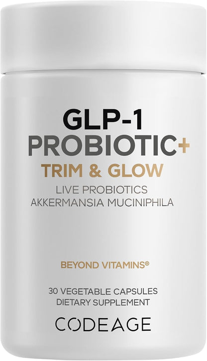 Codeage GLP-1 Probiotic+, Akkermansia, 500M AFU, Prebiotic, 30 Capsules | Probiotics 500 million AFU with Akkermansia, Clostridium butyricum and Bifidobacterium, plus chicory inulin.
