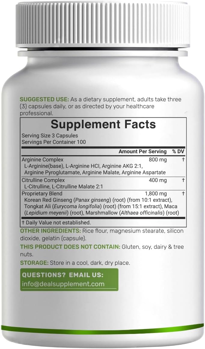 Nitric Oxide Supplement 3,000mg, 300 Capsules | 12-in-1 Complex for Men & Women – Arginine, Citrulline, Korean Red Ginseng, Tongkat Ali, Maca Root, & Marshmallow Blend*