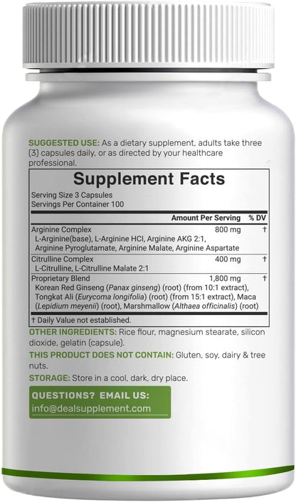 Nitric Oxide Supplement 3,000mg, 300 Capsules | 12-in-1 Complex for Men & Women – Arginine, Citrulline, Korean Red Ginseng, Tongkat Ali, Maca Root, & Marshmallow Blend*