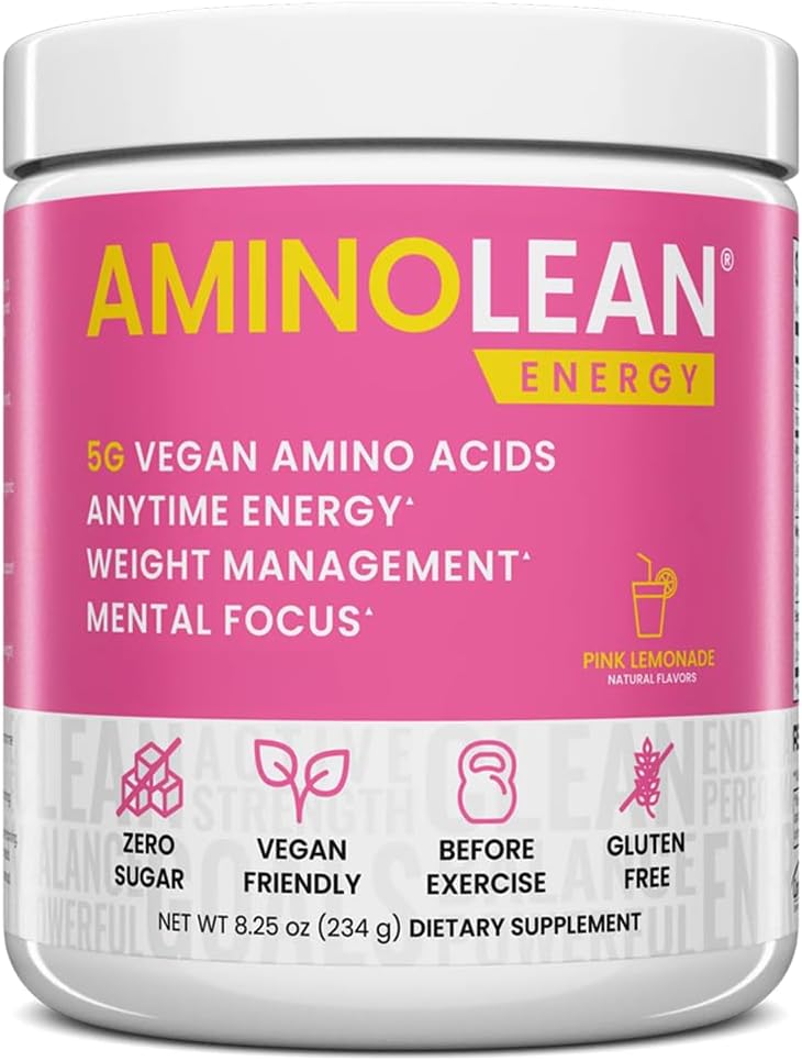 AminoLean Pre Workout Powder & Natural Amino Energy with Vegan BCAA + EAA | Jitter-Free Preworkout Energy from Green Tea + Amino Acids & Weight Management for Women & Men - Vegan, Zero Sugar, No Crash