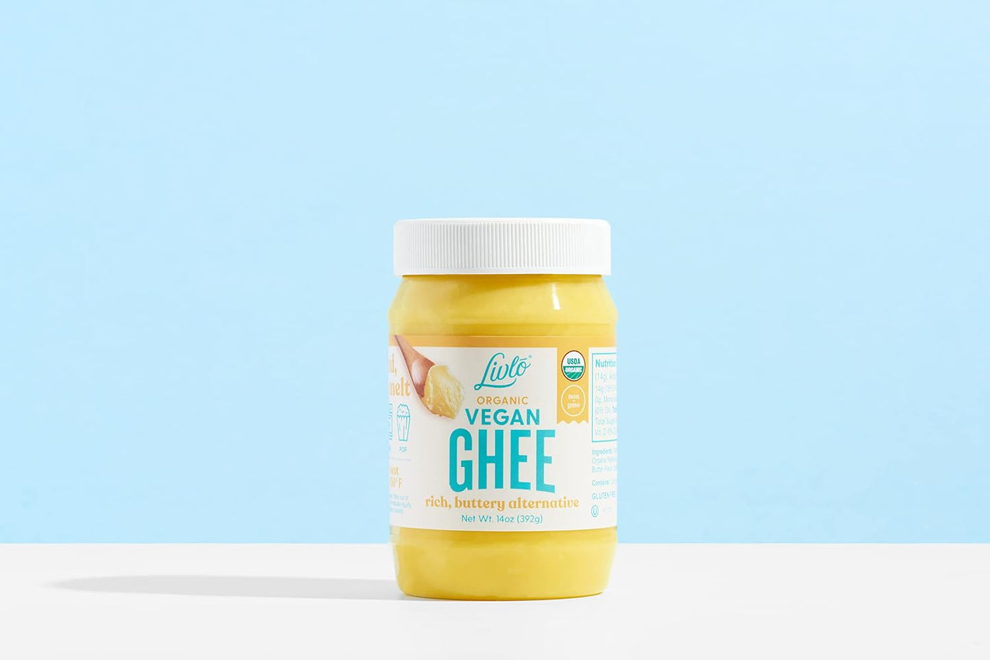 Livlo Organic Vegan Ghee - Plant Based Butter - No Refrigeration Necessary - Dairy, Soy Free, and Gluten Free Substitute to Ghee and Butter - 14 oz.