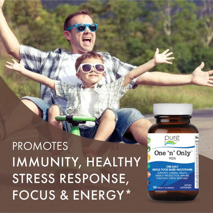PURE ESSENCE LABS One N Only Multivitamin for Men, Natural One a Day Herbal Supplement with Vitamin D3, B12, and Biotin with Whole Foods, 90 Tablets