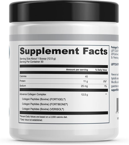 Advanced Collagen Complex Powder – VERISOL®, FORTIBONE®, & FORTIGEL® for Hair, Skin, Bone & Joint Support – Clinically Studied Ingredients – Grass-Fed Hydrolyzed Collagen Peptides – 30 Servings