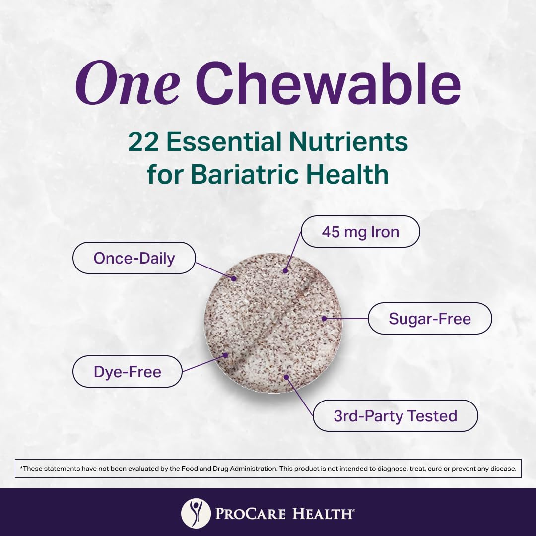 Core-45 Bariatric Multivitamin | Fruit Punch | Chewable | 90ct | Once Daily Bariatric Multivitamin with Iron 45mg Chewable Tablets for Gastric Bypass, Sleeve & Post-Op Support - Made in USA