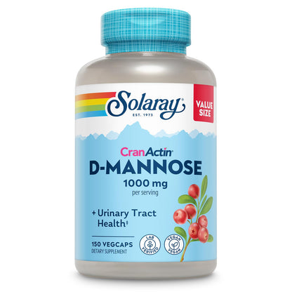Solaray D-Mannose 1000mg with CranActin Cranberry Supplement 400mg, Urinary Tract Health & Bladder Support Capsules with Vitamin C, Vegan, 60 Day Guarantee, 75 Servings, 150 VegCaps
