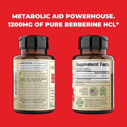 Vimerson Health Berberine Supplement with 3rd Party Tested Berberine 1200mg Per Serving