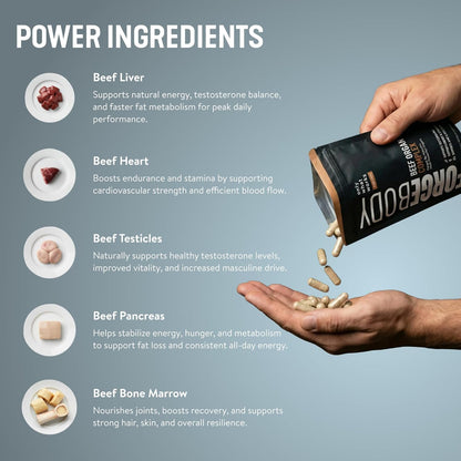 Forgebody Beef Liver & Organ Complex, Grass-Fed 5-Organ Supplement, 1 Month | Grass-fed beef liver, heart, bone marrow, pancreas, testicles, freeze-dried, non-GMO, ancestral nose-to-tail nutrition