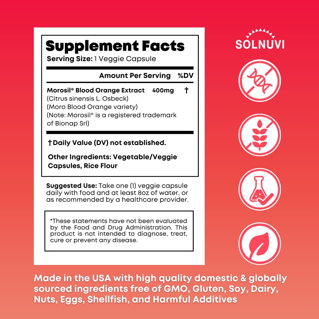 Morosil Clinically Tested C3G Supplement - Metabolism, Antioxidant, Wellness Support for Men & Women - 400mg Moro Red Orange Extract - 60 Veggie Capsules - Non-GMO, Gluten-Free, Vegan-Friendly