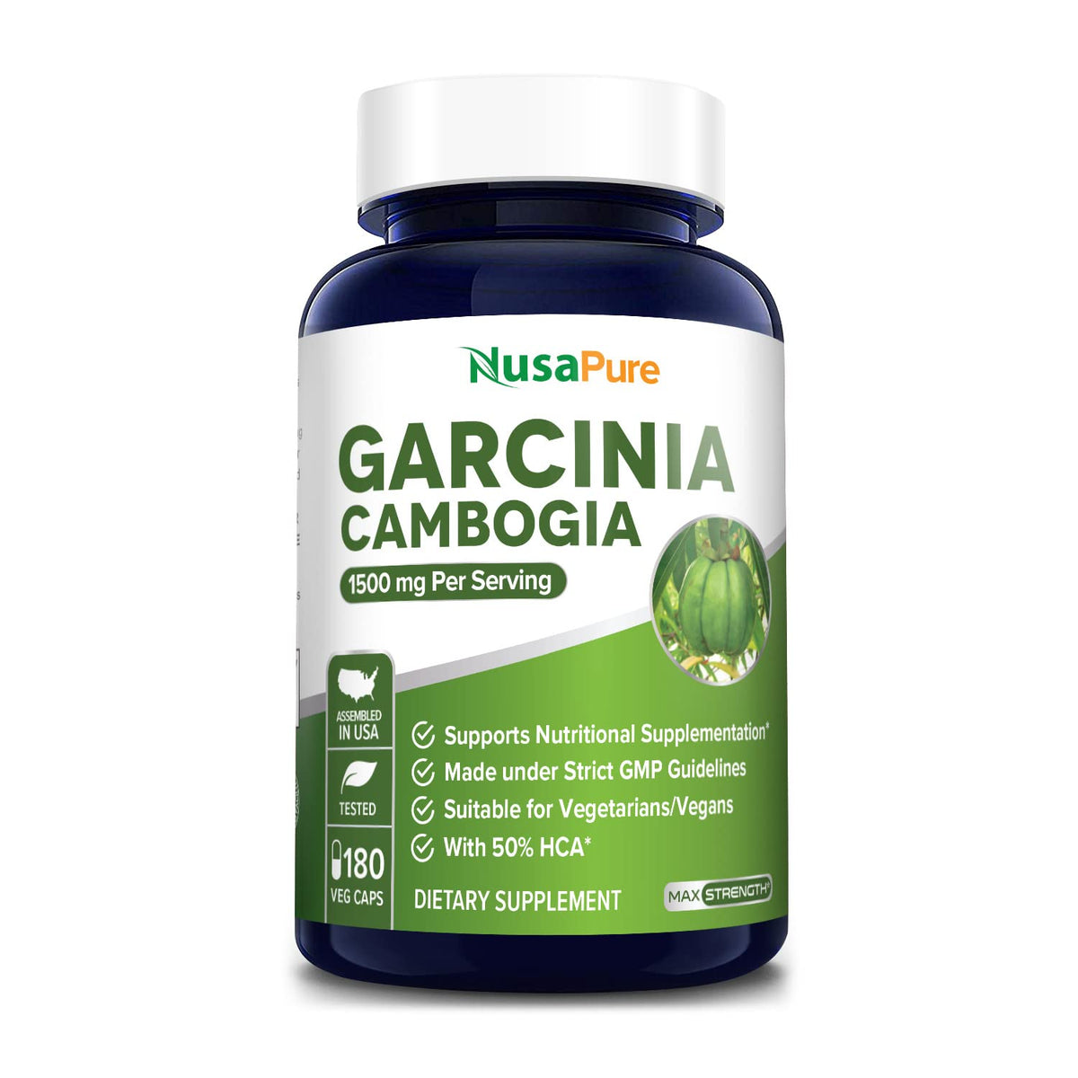 Garcinia Cambogia 180 Veggie Caps 1500mg (Vegetarian, Natural, Non-GMO & Gluten Free)