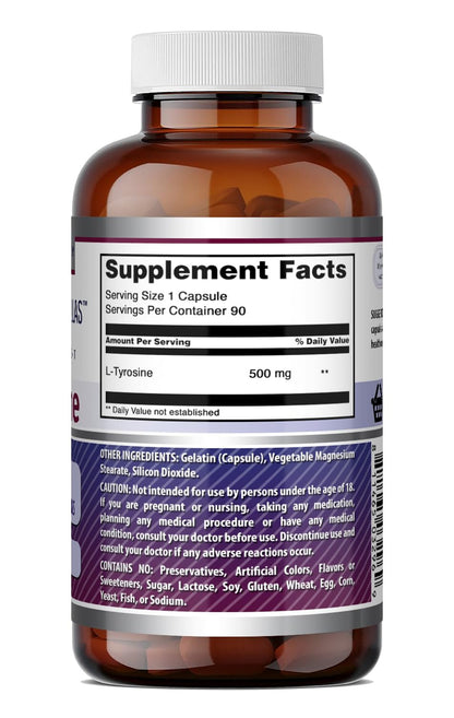 Amazing Formulas L-Tyrosine Amino Acid Supplement | 500 Mg per Serving | 180 Capsules | Non-GMO | Gluten-Free | Made in USA