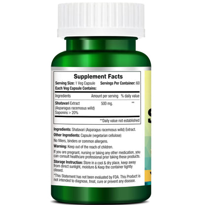 Morpheme Shatavari (Asparagus Racemous) 500mg Extract 60 Veg Caps - 6 Bottles