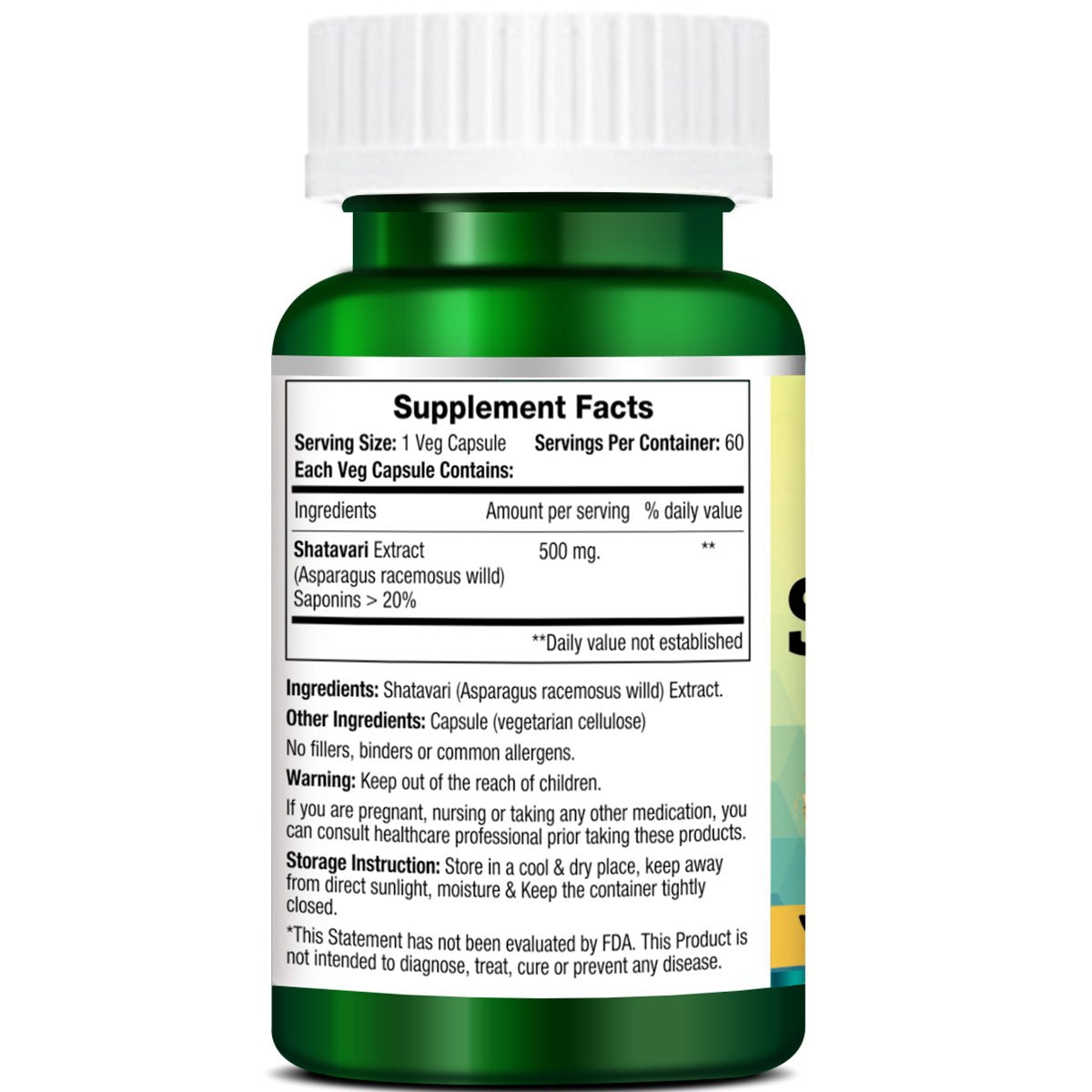 Morpheme Shatavari (Asparagus Racemous) 500mg Extract 60 Veg Caps - 3 Bottles