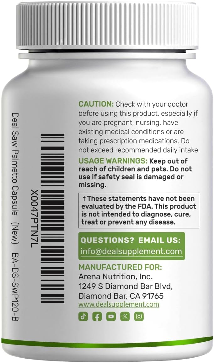 Saw Palmetto Supplement with Pumpkin Seed, 300 Capsules | Promotes Prostate Health | DHT Blocker | Hair Growth Vitamins, Maintain Normal Urinary Frequency