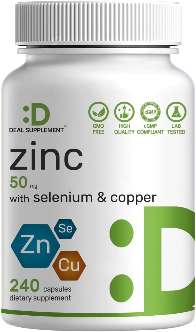 Zinc Picolinate 50mg with Copper & Selenium, 240 Capsules | 3-in-1 High Absorption Mineral Complex | Chelated Zinc Supplement for Immune Support* | 8 Month Supply