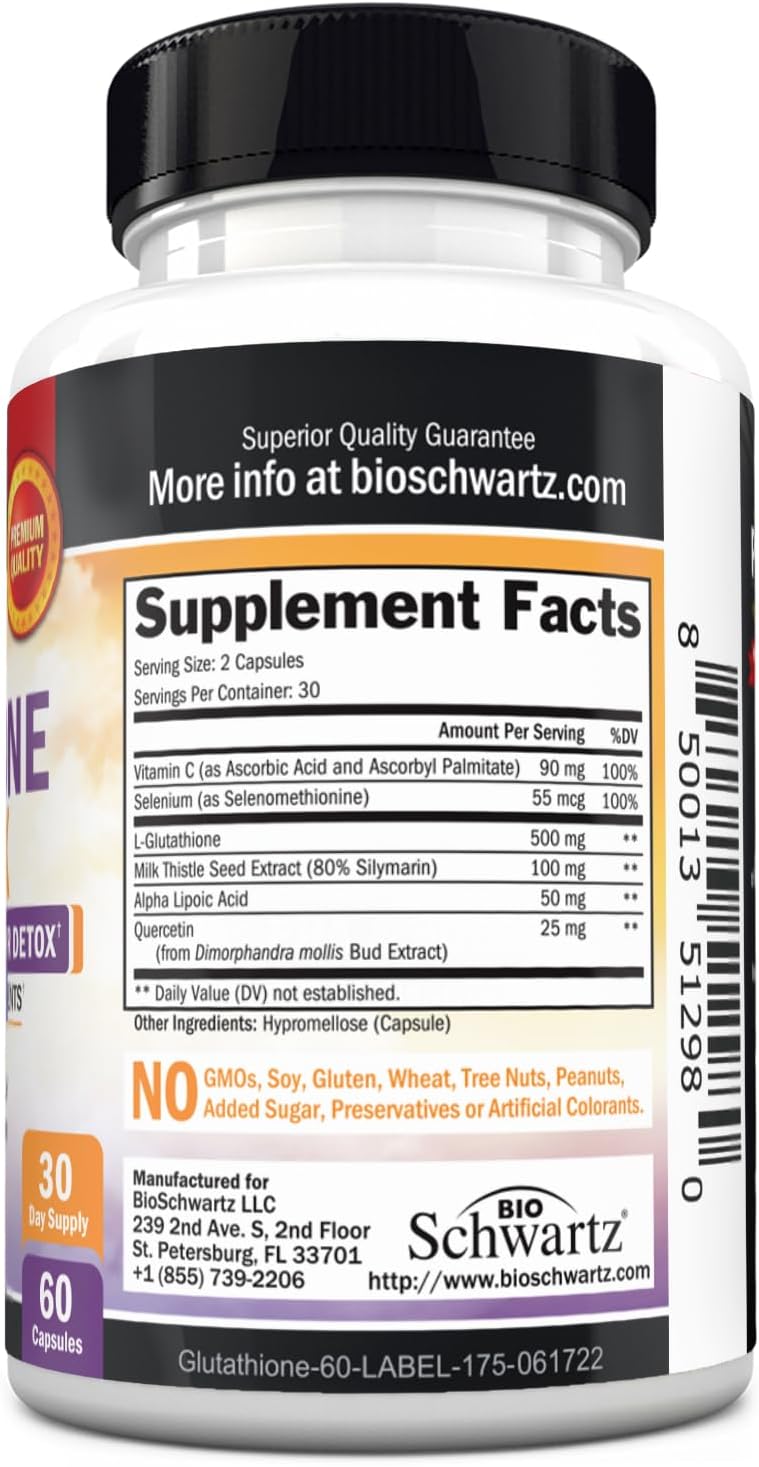 Glutathione Supplement 500mg - Liver Detox Supplement, 60 Capsules