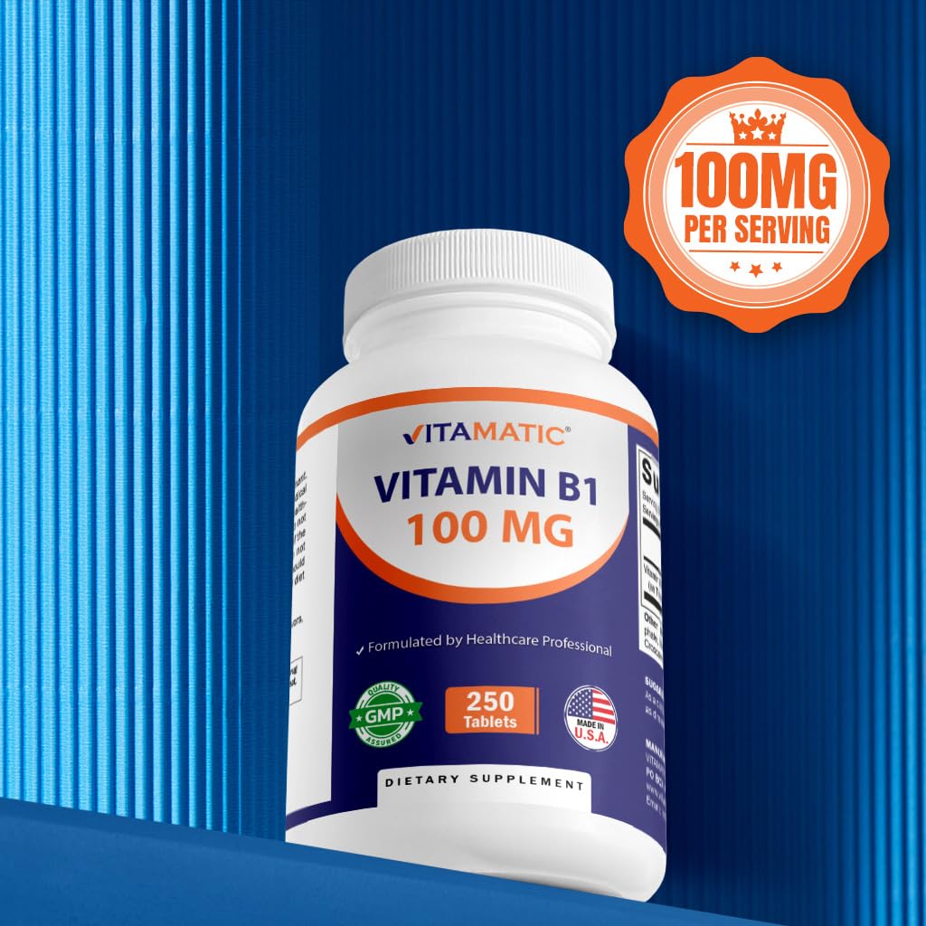 Vitamatic Vitamin B1 100 mg, 250 Tablets, Non-GMO, Thiamine | Support Energy Metabolism & Nervous System Health*, Gluten Free, Made in USA