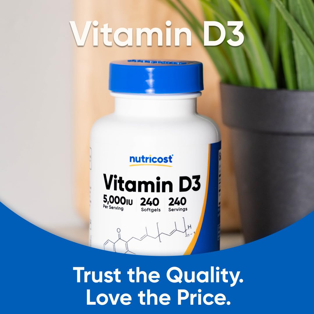 Nutricost Vitamin D3 5,000 IU (125mcg), 240 Softgels, GMO-Free | Gluten Free Vitamin D