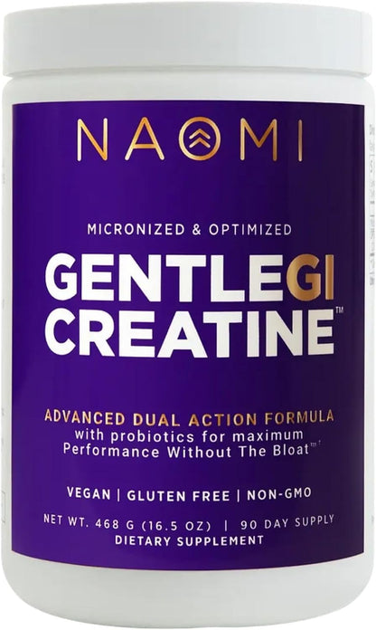 NAOMI Gentle GI Creatine with OPTIBIOME®, Gut-Friendly Creatine Monohydrate for Muscle Strength, Recovery & Mental Focus, Non-GMO, Clean, Daily Creatine Supplement for Men & Women, 90-Day Supply