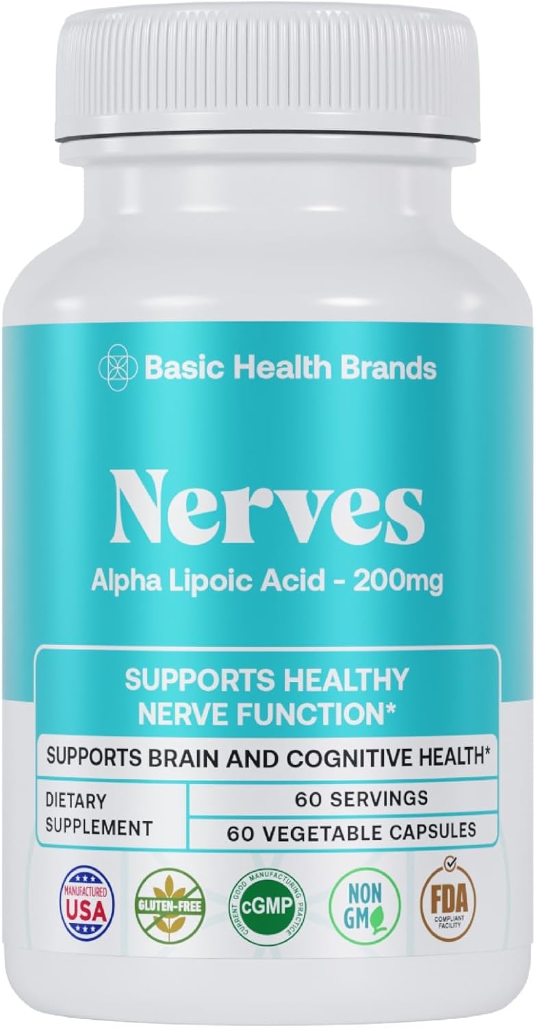 Basic Brands Nerves Alpha Lipoic Acid, 200 mg 1 Pack | Antioxidant, Immune Support, Eye Health Support, Heart Health Support, Nerve Health
