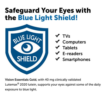 Dr. Whitaker's Vision Essentials Gold - Eye Health Supplement with 40 mg of Lutein Plus, Zeaxanthin & Taurine - Supports Macular Health and Shields Eyes Against Blue Light Exposure (120 Capsules)
