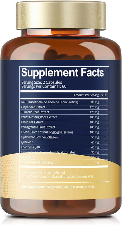 Totaria NAD Supplement for Women Men with nicotinamide riboside resveratrol,Quercetin, Betaine Boost NAD+ Levels NAD Plus Supplement for Anti Aging, Energy, Immune, Focus 120 Capsules