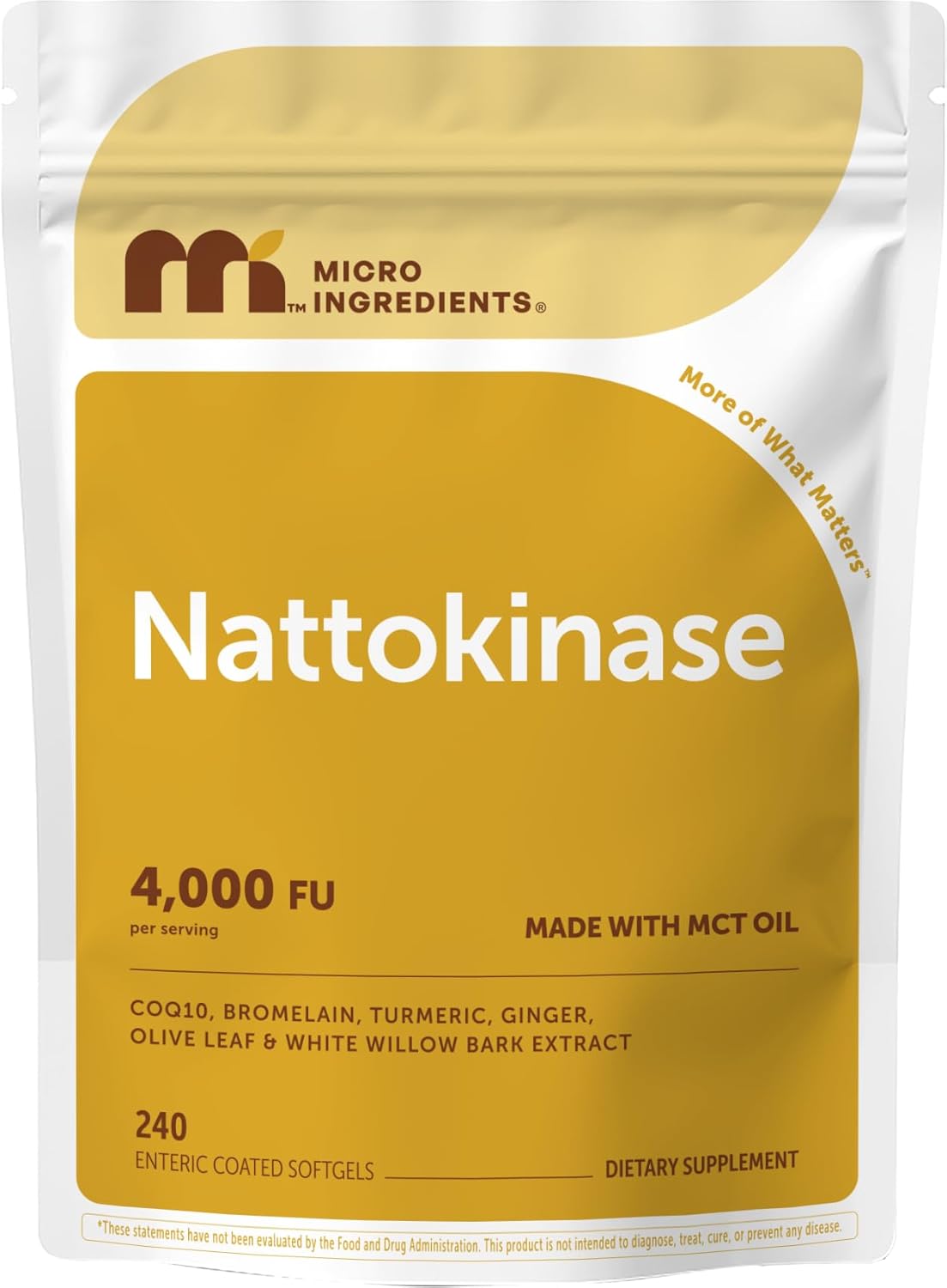 Micro Ingredients Nattokinase 240 Softgels, 200mg (4,000 FU) Per Serving | 7-in-1 Nattokinase Supplement with CoQ10, Bromelain, Turmeric, Ginger, Olive Leaf, & White Willow Bark | Non-GMO