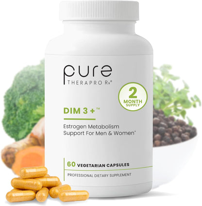 Pure Therapro Rx DIM 3+ | 60 Vegan Caps - 2 Month Supply | DIM, Curcumin & BioPerine, Supports Healthy Estrogen Metabolism in Men & Women, Antioxidant & Detoxification Support, Pharmaceutical Grade