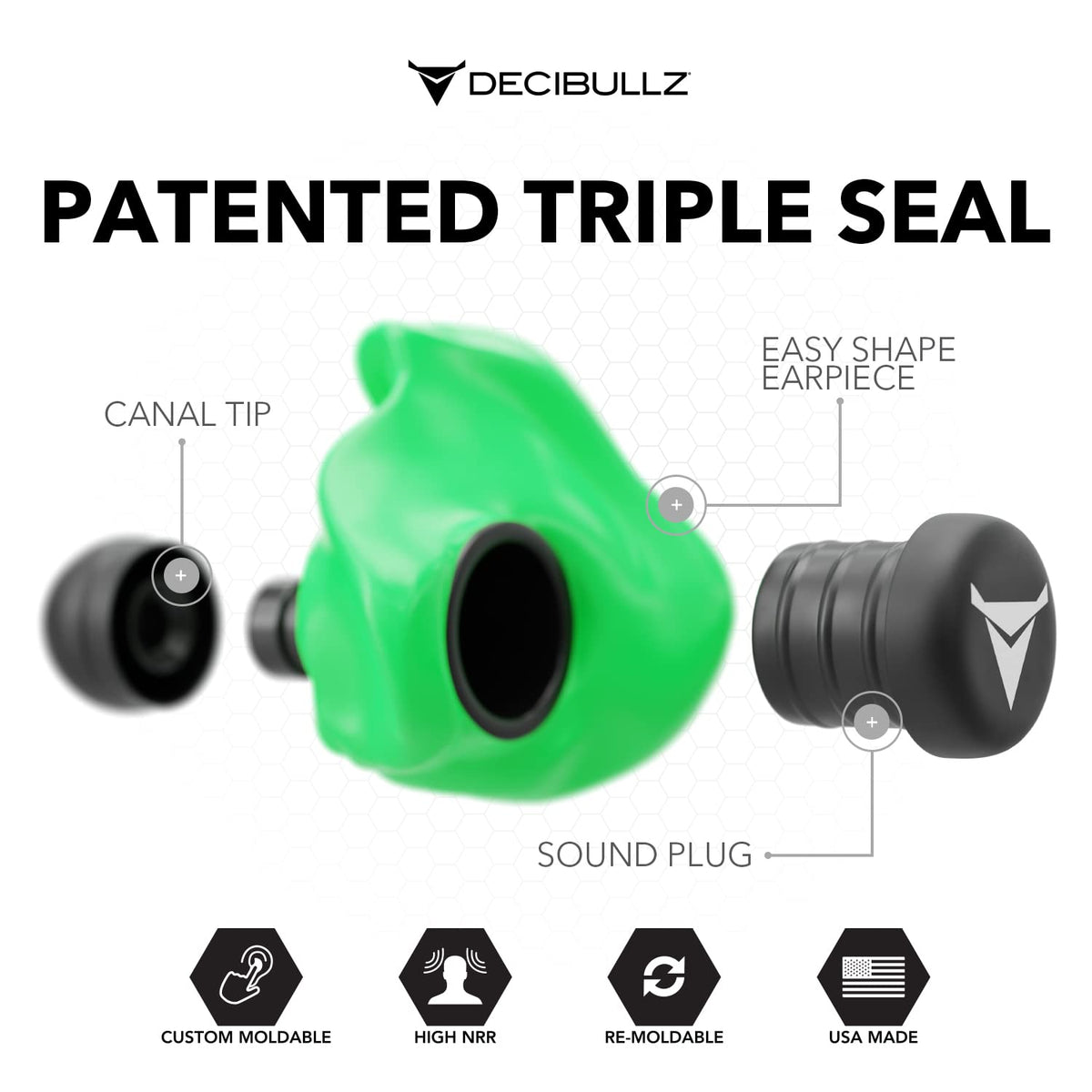 Decibullz - Custom Molded Earplugs, 31dB Highest NRR, Comfortable Hearing Protection