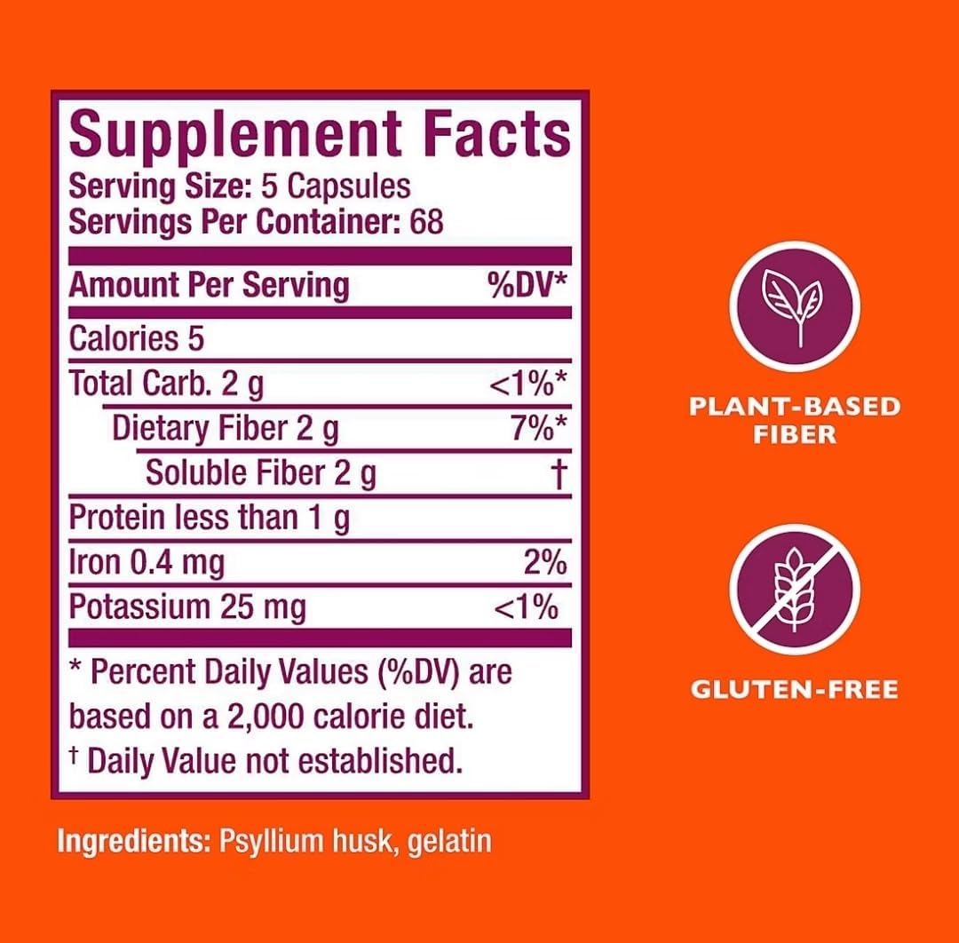 Metamucil 3-in-1 Fiber Capsules, Daily Psyllium Husk Fiber Supplement for Digestive Health, Plant Based Fiber Supplement, 340 Capsules (Pack of 1)