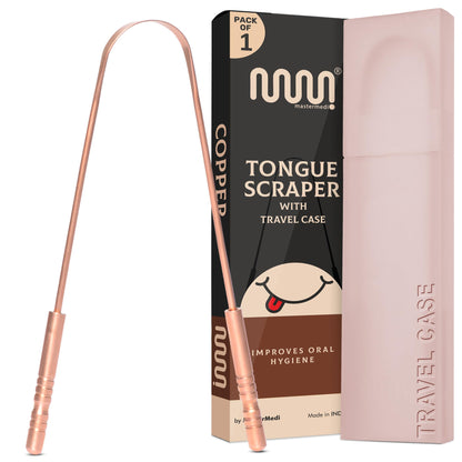 MasterMedi Tongue Scraper for Adults, 100% Stainless Steel Tongue Scrubber for Bad Breath, Easy to Use, Tongue Cleaner for Oral Care & Hygiene (SPTC-1|with Case)