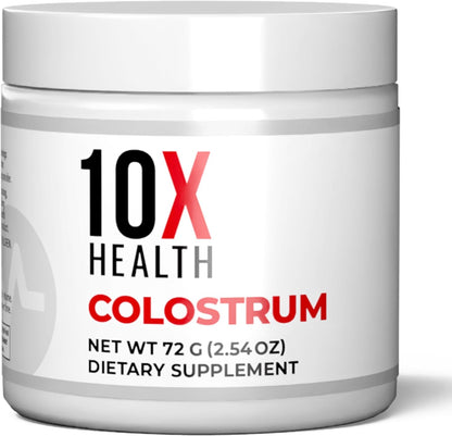 10X Health Bovine Colostrum Powder - 60 Servings | Gut Health Supplement: Organic, with Cat's Claw & Lactoferrin, Easy-Mix, 60 Servings