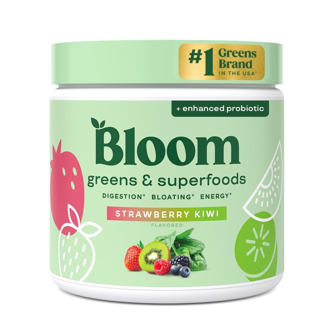 Bloom Nutrition Superfood Greens Powder, Berry, 30 Servings | Digestive Enzymes with Probiotics and Prebiotics, Gut Health, Bloating Relief for Women, Chlorella, Green Juice Mix