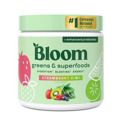 Bloom Nutrition Superfood Greens Powder, Berry, 30 Servings | Digestive Enzymes with Probiotics and Prebiotics, Gut Health, Bloating Relief for Women, Chlorella, Green Juice Mix