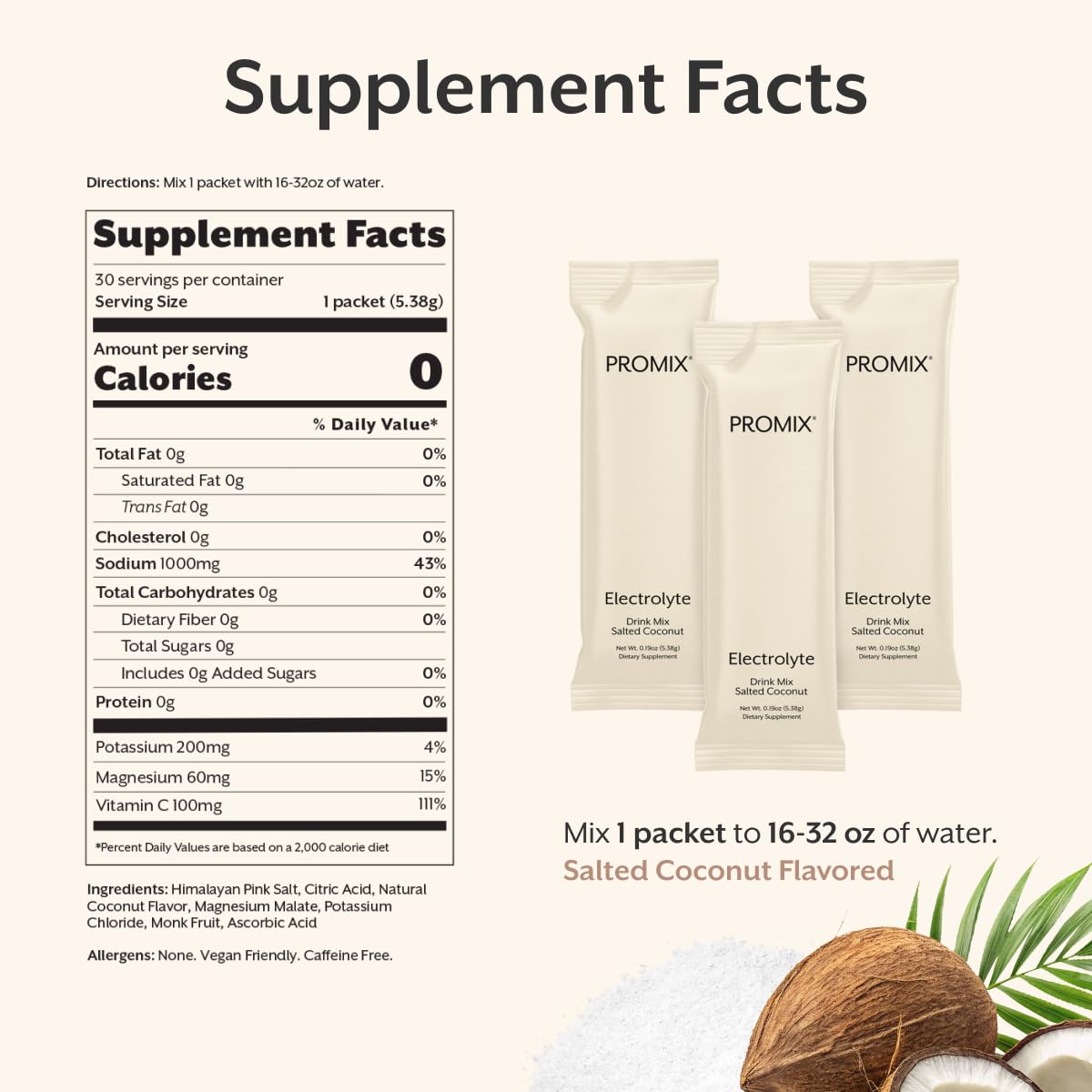 ProMix Nutrition Electrolytes Powder Hydration Packets - Himalayan Pink Salt, Magnesium, Potassium, Vitamin C - Salted Watermelon, Lightly Sweetened - 30 Servings (Pack of 30)