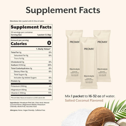 ProMix Nutrition Electrolytes Powder Hydration Packets - Himalayan Pink Salt, Magnesium, Potassium, Vitamin C - Salted Watermelon, Lightly Sweetened - 30 Servings (Pack of 30)